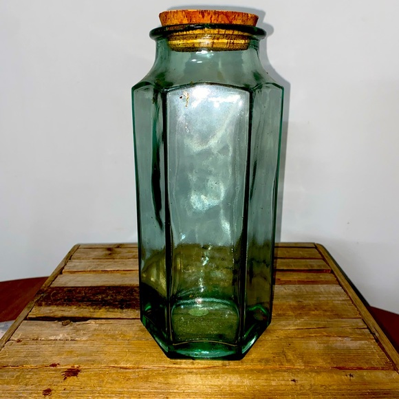 Kitchen Vintage Heavy Green Glass Made In Spain Hexagonal 12 Tall